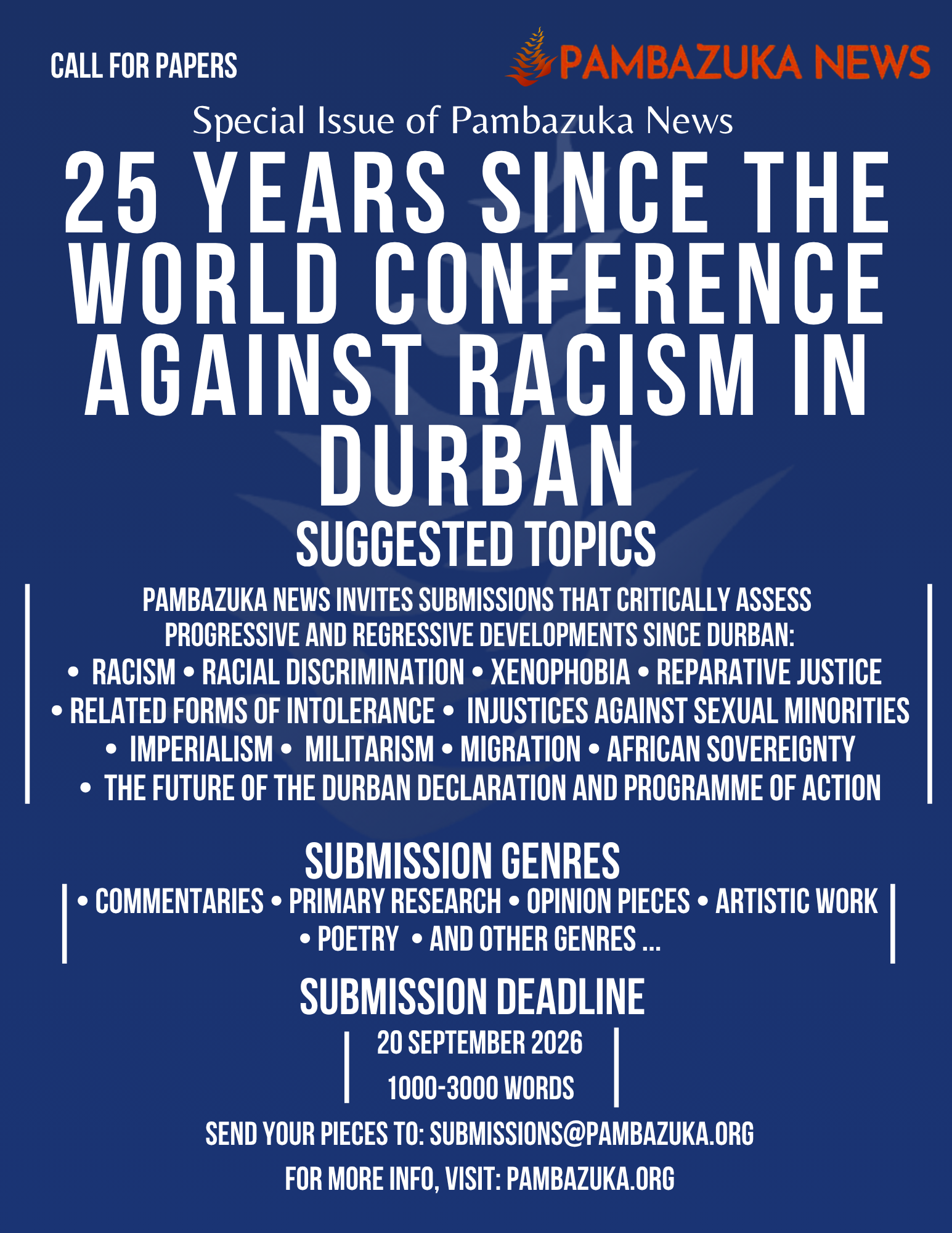 Call for Submissions: 25 Years Since the World Conference Against Racism in Durban