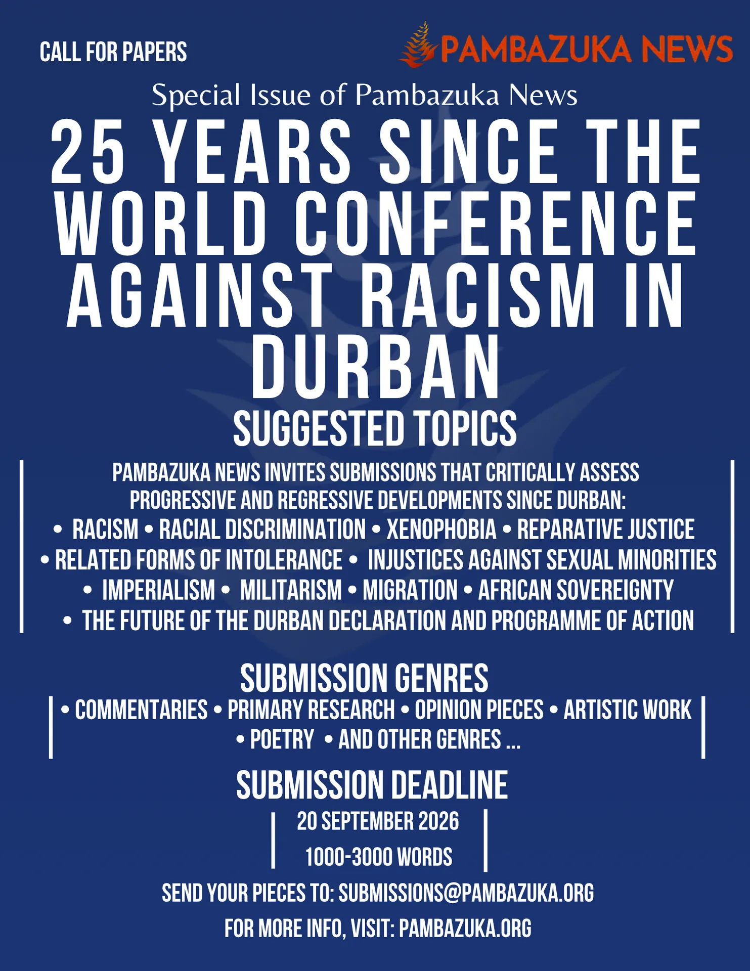Call for Submissions: 25 Years Since the World Conference Against Racism in Durban